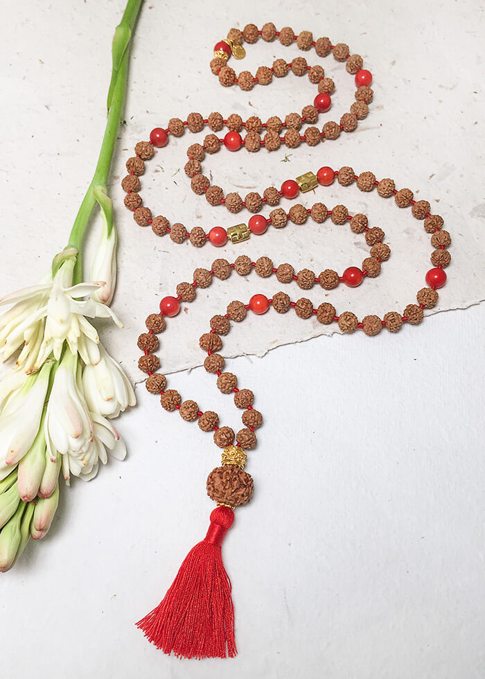 Red Coral Mala & Prosperity Necklace| Prana Lakshmi Mala Beads | SHIVALOKA