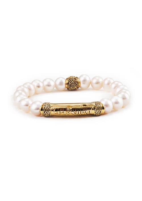 PEACE OF MIND Sanskrit Pearl Bracelet gold brass